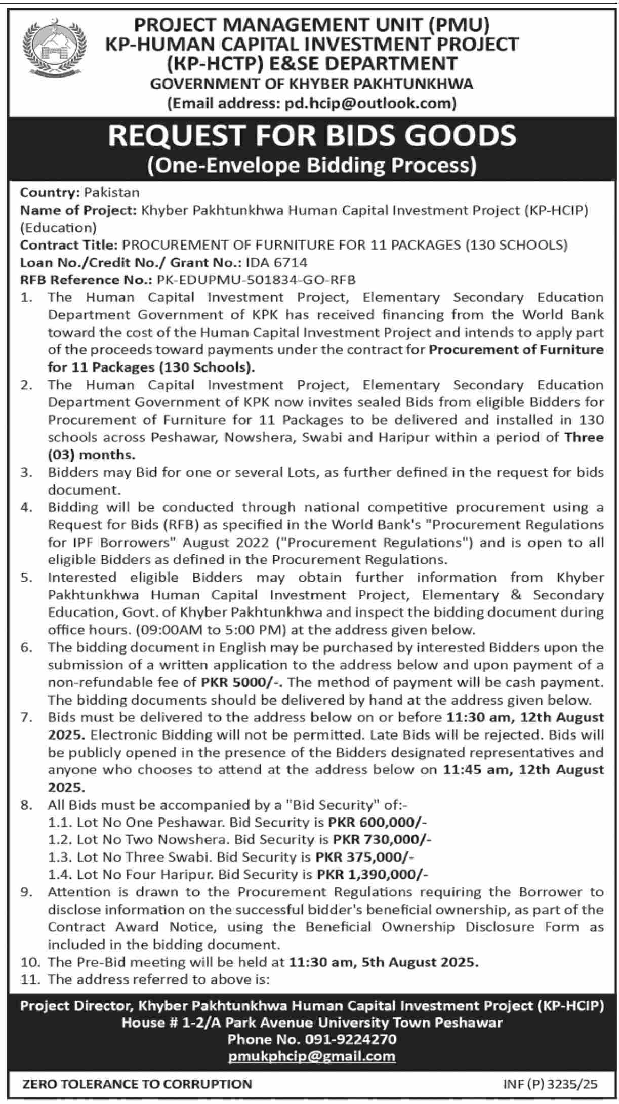 KP-Human Capital Investment Project Peshawar Tender Notice-1
